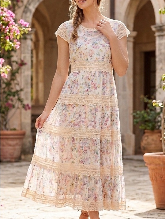 Soft Surroundings Dresses & Skirts - Floral Tiered Lace Maxi Dress Flowy Fairy Boho Wedding Guest Soft Surroundings